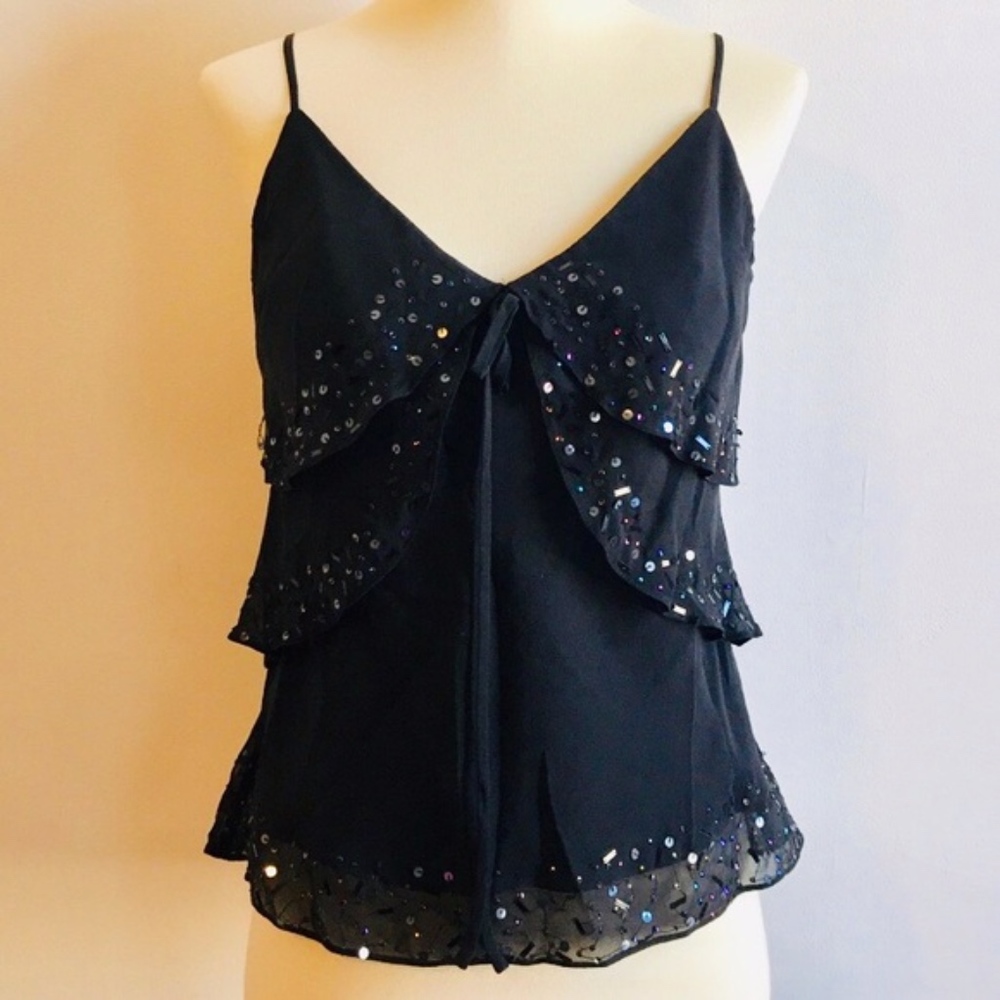 EUC BCBGMaxAzria Silk Beaded Tank